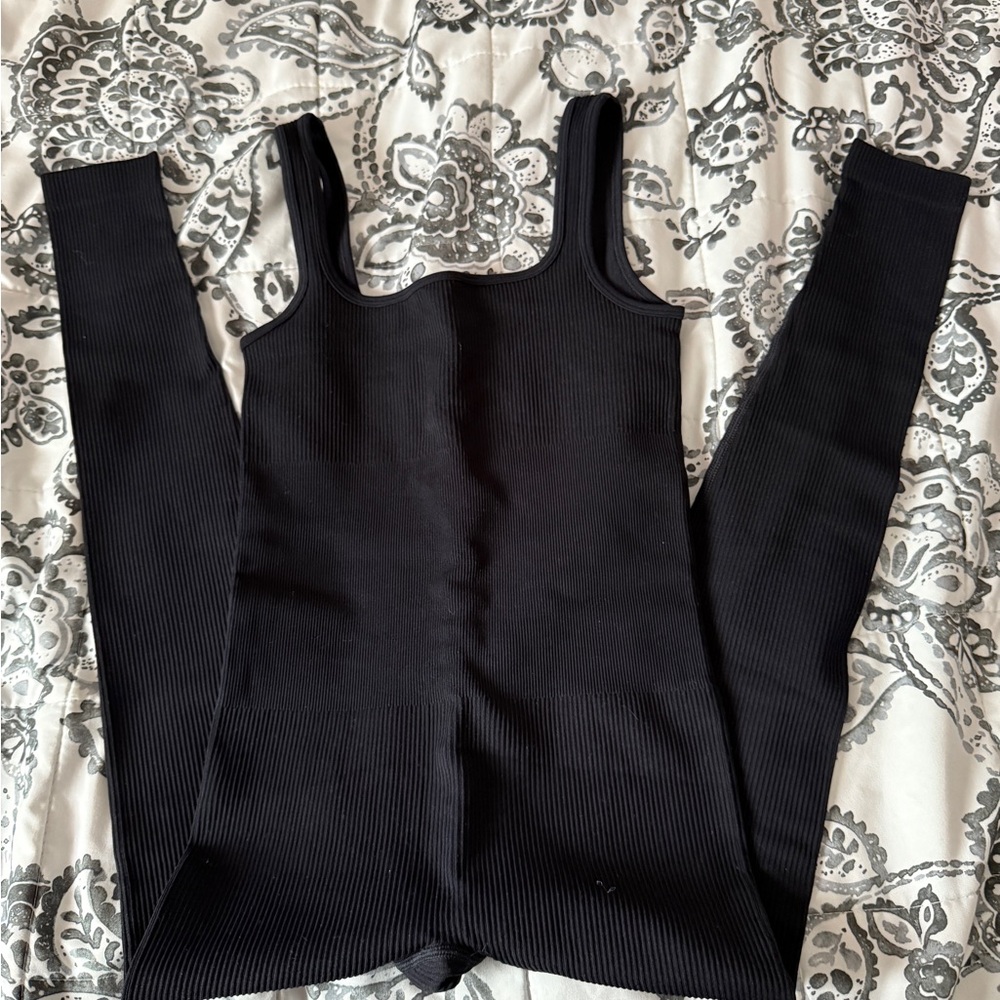 Black Ribbed One Piece Legging